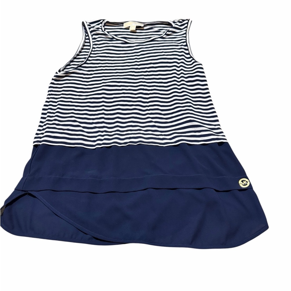 ❤️Micheal Kors Navy and White Striped Sleeveless Top